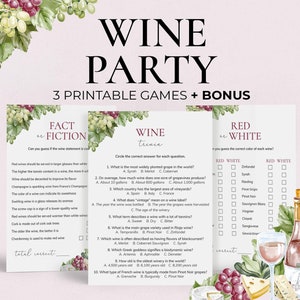 Printable Wine Party Games Wine Trivia Quiz Red or White Game Wine Night Games Wine Bridal Shower Games Fun Wine Tasting Party Game Pack DV1