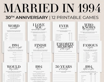 30th Anniversary Games Printable Married in 1994 Games Bundle Parents Anniversary 30 Years Marriage 1994 Quiz Pearl Anniversary Party MB2