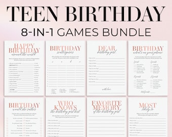 Teen Birthday Girl Games Bundle Printable Teenage Birthday Games Sweet 17 Games Rose Gold Sweet 15 Party Slumber Party Games Teens 17th MB2