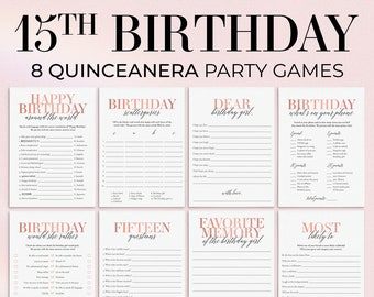 Quinceanera Games Bundle Printable Quinceanera Party Ideas Girl Quinceañera Games Blush Pink 15th Birthday Activity  Fifteenth Bday Bash MB2