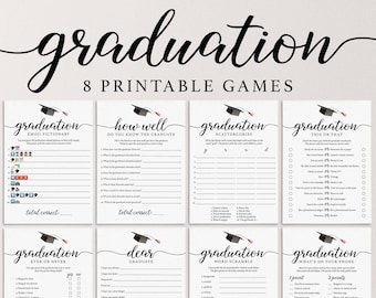 Graduation Party Games Bundle Printable Elegant Graduation Games Calligraphy Grad Party Games for Her Wishes for Graduate Simple Grad EG1