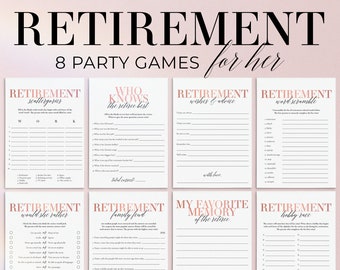 Retirement Party Games for Her Printable Retirement Games Womens Retirement Cards Retirement Decorations Modern Blush Wishes for Retiree MB2