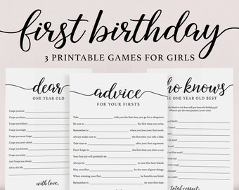 First Birthday Games Printable Girl First Birthday Keepsakes 1st Birthday Girl First Birthday Party Wishes and Advice One Year Old Girl MC1
