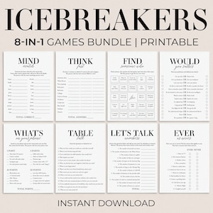 Icebreaker Games Bundle Printable Conversation Cards Dinner Party Starters Icebreaker Questions Table Talk Adult Icebreaker Bingo Cards MB2