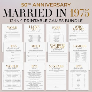 50th Anniversary Party Games Printable Married in 1975 Games Bundle Gold Wedding Anniversary 50 Years Married 1975 Party 50 Anniversary MB2