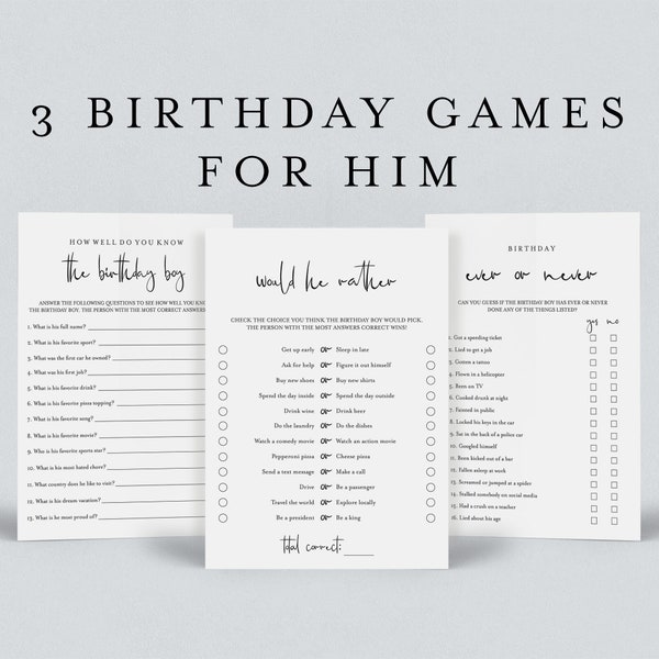 Adult Men Birthday Party Games Printable Simple Birthday Games For Him Instant Download How Well Do You Know The Birthday Boy Game Adult MM1