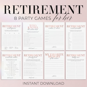 Retirement Party Games for Her Printable Retirement Games Womens Retirement Cards Retirement Decorations Modern Blush Wishes for Retiree MB2