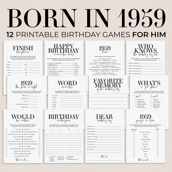 65th Birthday Games for Him 65th Birthday Party Games Turning 65 Born in 1959 Party Games for Men Printable 1959 Trivia 65 Years Ago Dad MB2