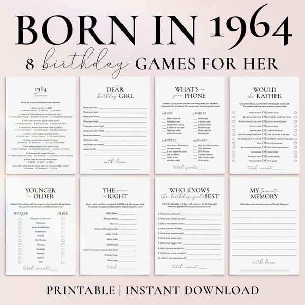 Born in 1964 60th Birthday Party Games for Women Minimal Birthday Games Turning 60 Years Old 60th Birthday Celebration Games for Family PP2
