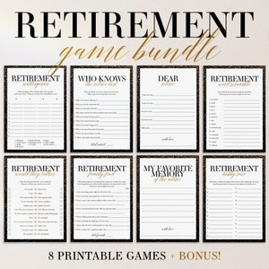 Black and Gold Retirement Party Games for Him and Her Printable Retirement Celebration Sweet Retirement Dinner Game Bundle Retiree Games GG3