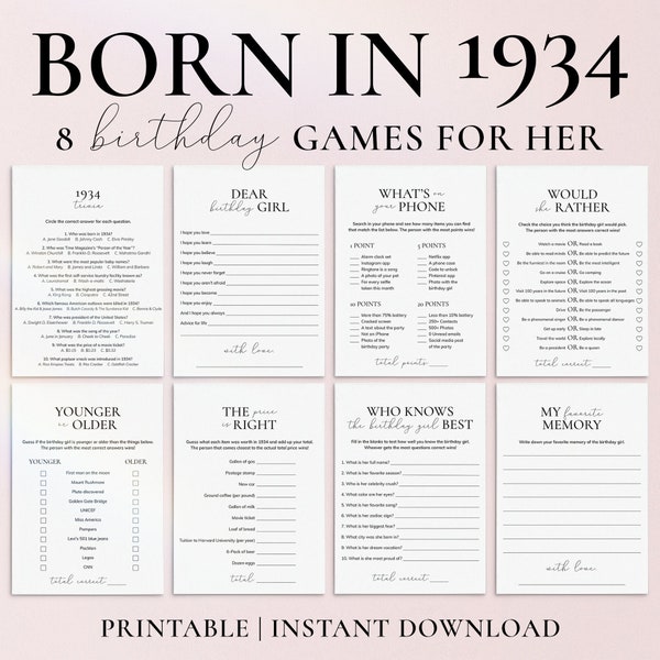 Born in 1934 90th Birthday Party Games for Women Bday Party Ideas Turning 90 Years Old Mom's 90th Birthday Celebration Games for Family PP2