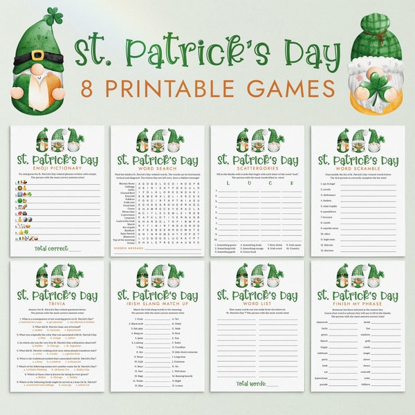 St Patricks Day Games Printable St Patricks Game Bundle for St Paddys Day Family Game Night Instant Download Fun St Patrick's Day Gnomes IG1