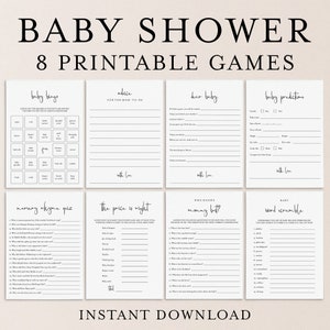 Minimal Baby Shower Bundle Printable Baby Shower Games Modern Baby Party Download Black and White Baby Games Pack DIY Baby Bingo Simple MM1