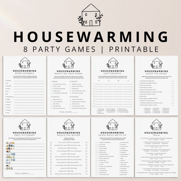 Housewarming Games Printable Minimal Housewarming Party Games Modern New Home Party Games for Kids and Adults New Homeowners Game Night SH2