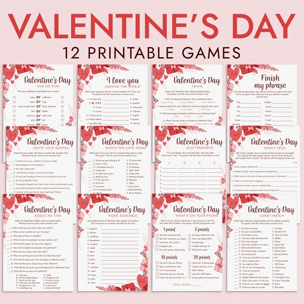 Valentines Day Games for Adults Printable Valentines Bundle Valentine's Day Games for Couples Games Valentine Party Fun Date Night Games SH1