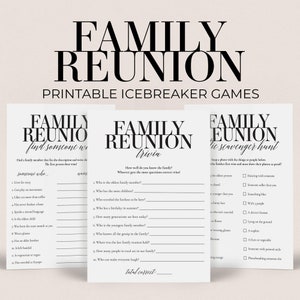 Paquete de juegos para romper el hielo para reuniones familiares imprimibles Juegos de fiesta familiar Cuestionario de trivia familiar para niños y adultos Búsqueda del tesoro con selfies para reuniones familiares para adolescentes MB2