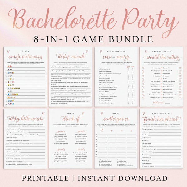 Bachelorette Games Rose Gold Printable Hen Party Games Bundle Hens Night Games Instant Download Bachelorette Party Games Hen Do Dirty RG2