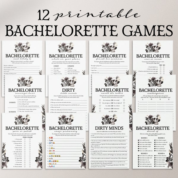 Bride or Die Bachelorette Party Games Bundle Printable Till Death Do Us Party Black Floral Hen Games Gothic Goodbye Bachelorette Skull FS1