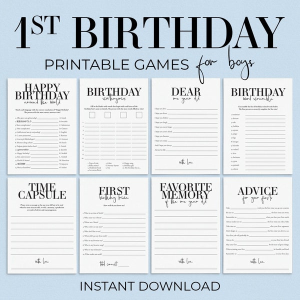 First Birthday Games Printable First Birthday Party Boy 1st Birthday Activities Baby Boy First Birthday Bundle Wild One Year Old Trivia MB2