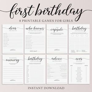 1st Birthday Games Printable Girl First Birthday Activities Calligraphy First Birthday Party Girl One Year Old Little Miss Onederful MC1