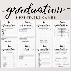Graduation Party Games Bundle Printable Elegant Graduation Games Calligraphy Grad Party Games for Her Wishes for Graduate Simple Grad EG1