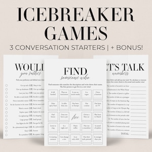 Conversation Starters Printable Fun Icebreaker Games for Adults Group Quiz Games Party Starters Find Someone Who Icebreaker Bingo Cards MB2