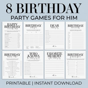 Adult Birthday Party Games for Him Printable Modern Birthday Games for Him 30th Birthday Game Bundle for Adult Men 21st Birthday 40 50 MB2