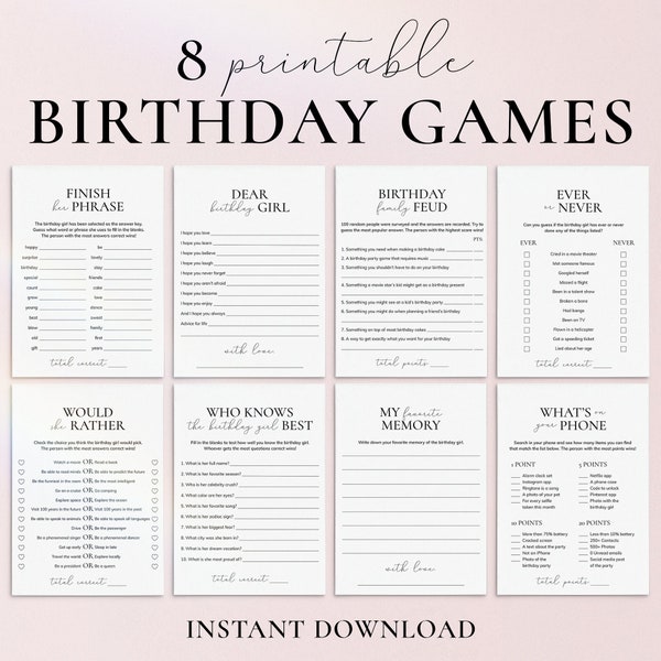 Jeux d'anniversaire pour adultes Jeux de fête d'anniversaire pour adultes à imprimer « Qui connaît l'anniversaire d'une fille » Meilleur anniversaire carte de voeux d'anniversaire Family Feud PP2