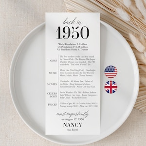 Decorazioni per la festa del 75° compleanno Segnaposto per il 75° compleanno Segnaposto per il 75° compleanno Nato nel 1950 Segnaposto per il 75° compleanno Regalo per la festa del 75° compleanno per lei per lui Nel 1950