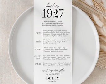 99th Birthday Decor, Back in 1927 Cards, Printable (Digital Download)