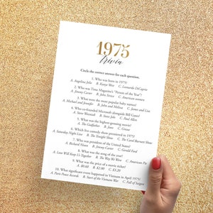 1975 Trivia Quiz Printable Gold 50th Birthday Game Born in 1975 Over The Hill 50th Birthday Party Married in 1975 50 Years Fun Facts MB2