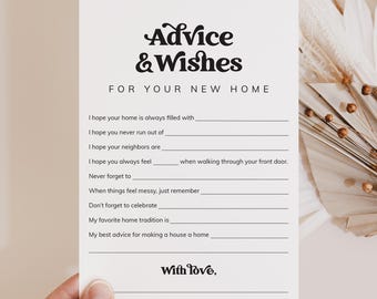 Housewarming Wishes Card Printable New House Wishes and Advice New Home Best Wishes House Warming Gift Card DIY Housewarming Party Decor MV1