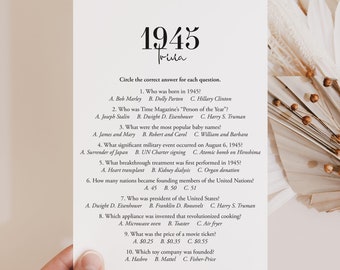 1945 Trivia Printable 81st Birthday Game Born in 1945 Quiz 81 Birthday Party Games 1945 Game 81st Birthday Grandpa Back in 1945 Download MB
