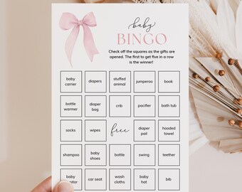 Baby Bingo Cards Printable Girl Baby Shower Bingo Prefilled Baby Shower Gift Bingo Pink Bow BabyShower Bingo 30 Pre Filled Baby Bingo PB1