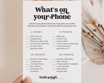 Whats On Your Phone Game Printable Whats In Your Phone Ice Breaker Game Cell Phone Game Instant Download Group Icebreaker Activities PDF MV1