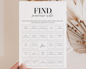 Icebreaker Bingo Find Someone Who Printable Icebreaker Cards Mingle Bingo Human Social Game Minimalist Party Starter Easy Party Game MB2