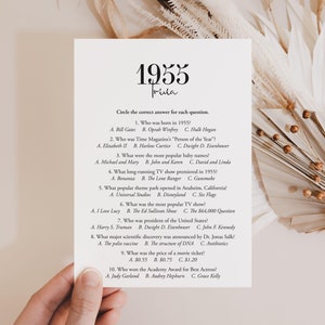 1955 Trivia Printable 70th Birthday Game Born in 1955 Quiz 70 Birthday Party Games 1955 Birthday Trivia Moms 70th Birthday Back in 1955 MB2