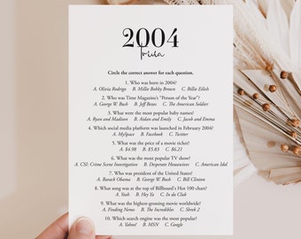 2004 Trivia Printable 00s Quiz 22nd Birthday Game Back to the 00s Party Born in 2004 22nd Dinner Party Games 2004 Fun Facts Quiz PDF MB2