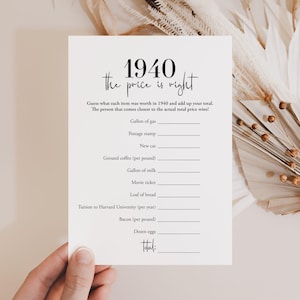 1940 The Price Is Right Game Printable 85th Birthday Party Card Cost of Living 1940 Birthday Poster Fun 85th Bday Ideas Back in 1940 PDF MB2