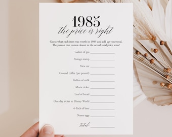 1985 The Price Is Right Game Printable 41st Birthday Card Cost of Living 1985 Birthday Poster Fun 41st Party Ideas Back in 1985 PDF MB2