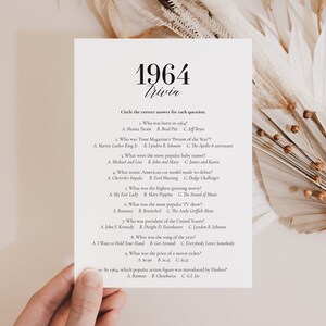 1964 Trivia Printable 60s Quiz 61st Birthday Party Game Back to the 60s Party Games Married in 1964 61st Anniversary Sixties Games PDF MB2