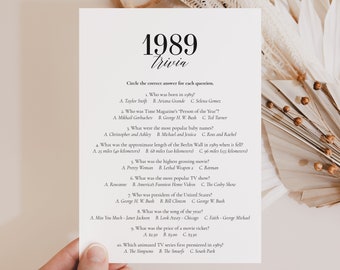 1989 Trivia Printable 80s Quiz 37th Birthday Party Game Back to the 80s Party Games Married in 1989 37th Anniversary Eighties Games PDF MB2