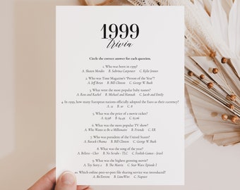 1999 Trivia Printable 90s Quiz 27th Birthday Party Game Back to the 90s Party Games Married in 1999 27th Anniversary Games 1999 Quiz PDF MB2