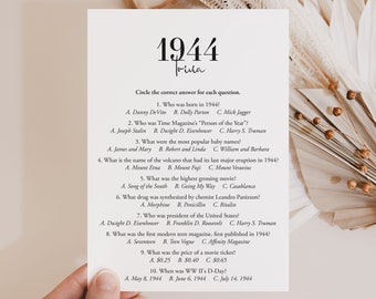 1944 Trivia Printable 82nd Birthday Game Born in 1944 Quiz 82 Birthday Party Games 1944 Game 82nd Birthday Grandpa Back in 1944 Download MB