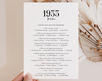 1933 Trivia Printable 93rd Birthday Party Game Back to the 30s Party Born in 1933 Quiz 93rd Birthday Ideas Turning 93 Back in 1933 PDF MB2
