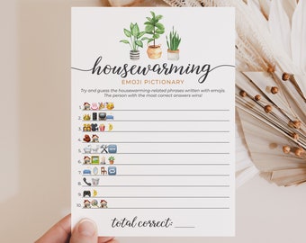 Housewarming Party Game Emoji Pictionary Fun Housewarming Games New House Emojis Game First Home Party Watercolor Greenery New Home Game PL1