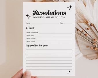 2024 Resolutions Printable Retro New Year Resolution Card Minimalist New Year's Resolutions Printable 2024 New Years Goals Minimalist GP1