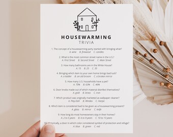 Trivia de inauguración de la casa Prueba de trivia de la casa imprimible con respuestas Descarga instantánea Ideas para fiestas en el hogar para adultos Nuevos propietarios Decoración de inauguración de la casa SH2