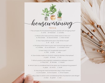 Housewarming Party Trivia Game Printable Housewarming Quiz Watercolor Greenery House Plants New Home Party Warm House Party Plant Lover PL1