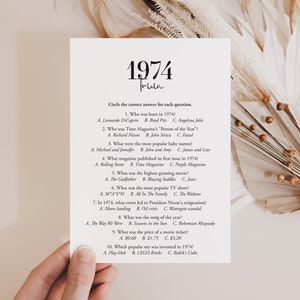 1974 Trivia Printable 50th Birthday Party 1974 Games Back In 1974 Party Games Class of 1974 50th Anniversary 1974 Facts Quiz Download MB2